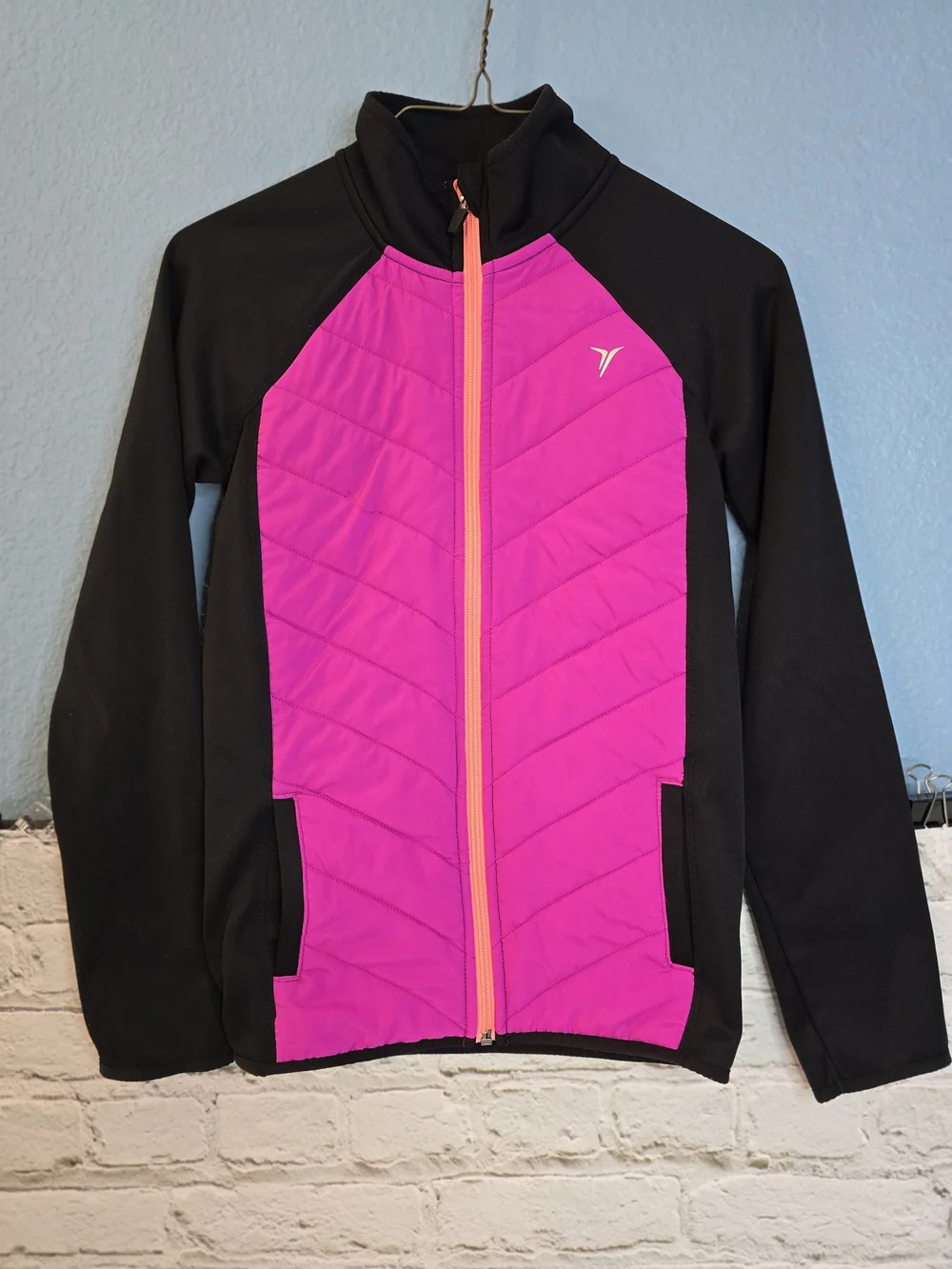 Old Navy Black & Hot Pink Quilted Front Active Jacket Sz L 10/12